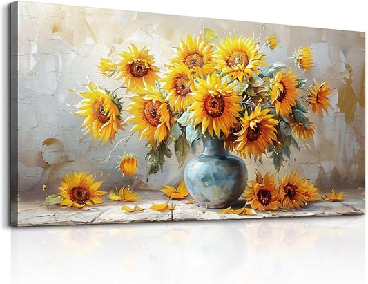 MHARTK66 Canvas Wall Art For Living Room Farmhouse Sunflower Wall Decor Large Flower Field Paintings For Bedroom Vintage Poster Art Prints Framed Artwork For Walls Kitchen Pictures Wall Decor 20x40