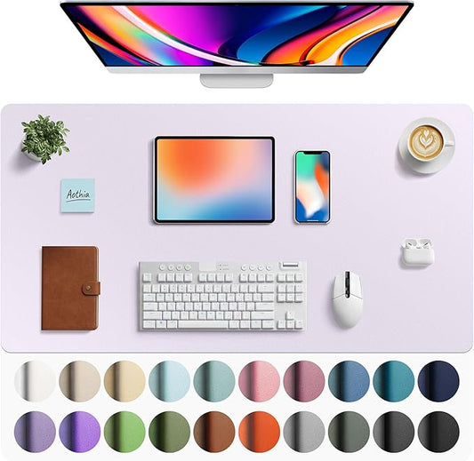 Aothia Faux Leather Desk Mat - Large Mouse Pad, Non-Slip PU Leather Blotter, Waterproof Writing Surface for Office and Home (Soft Lavender, 40" x 24")