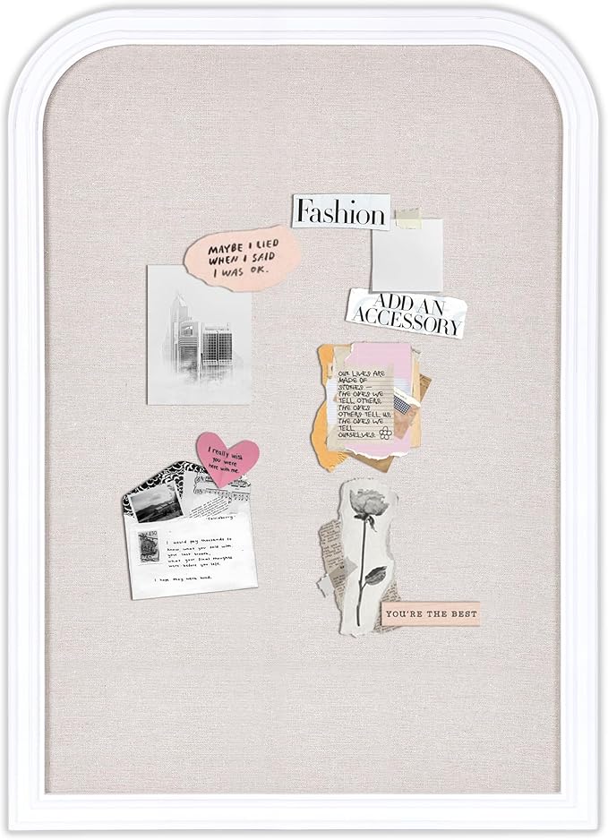 Bulletin Board with Linen, 31.5x23.6 inches Bulletin Board with White Wood Style Frame, Decorative Hanging Pin Board Vision Board Message Board for Office School Home Decor(2R&2S,L-6080,1p)
