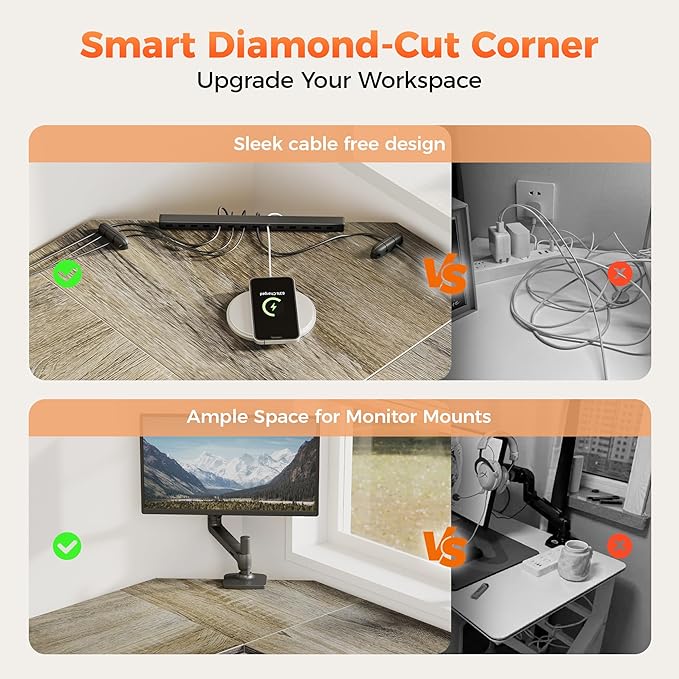 Mericonia 50 inch Large L Shaped Desk, Simple Corner Gaming Desk with CPU Stand & Hooks, Computer Desk for Home, Bedroom & Office Workspace, Grey