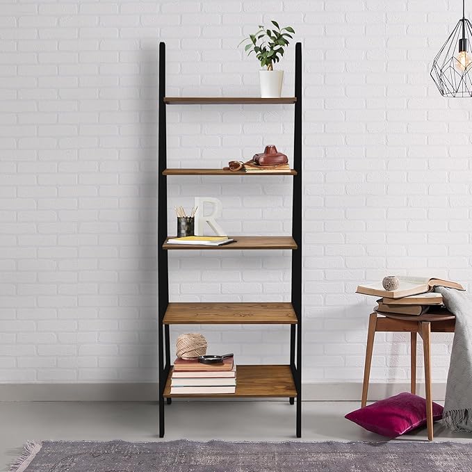 Casual Home 100% Solid Wood 5-Shelf Ladder Bookcase, Standard, 72" H, Two-Tone