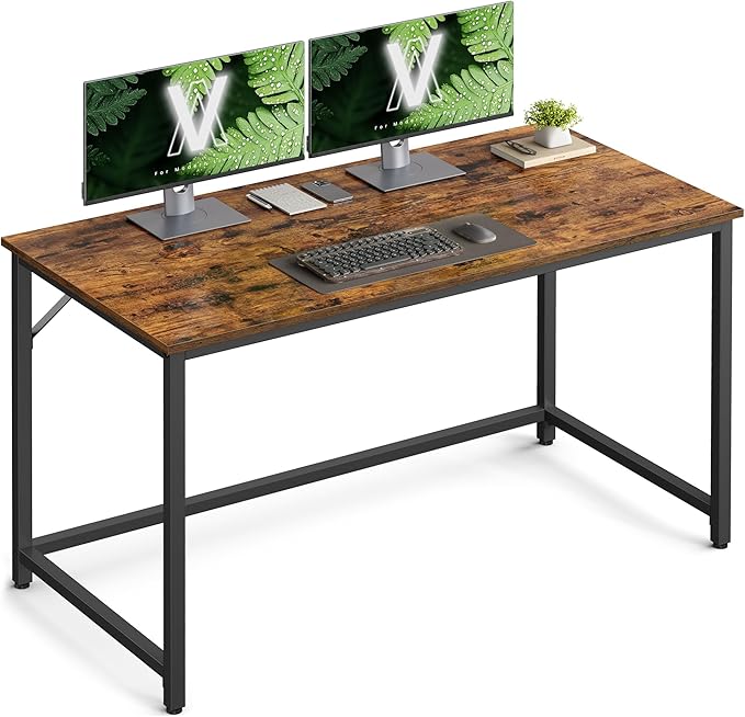 VASAGLE Computer Desk, Office Work Desk, 47.2 x 23.6 x 29.9 Inches, for Study, Bedroom, Home Office, Living Room, Rustic Brown and Ink Black ULWD039B01