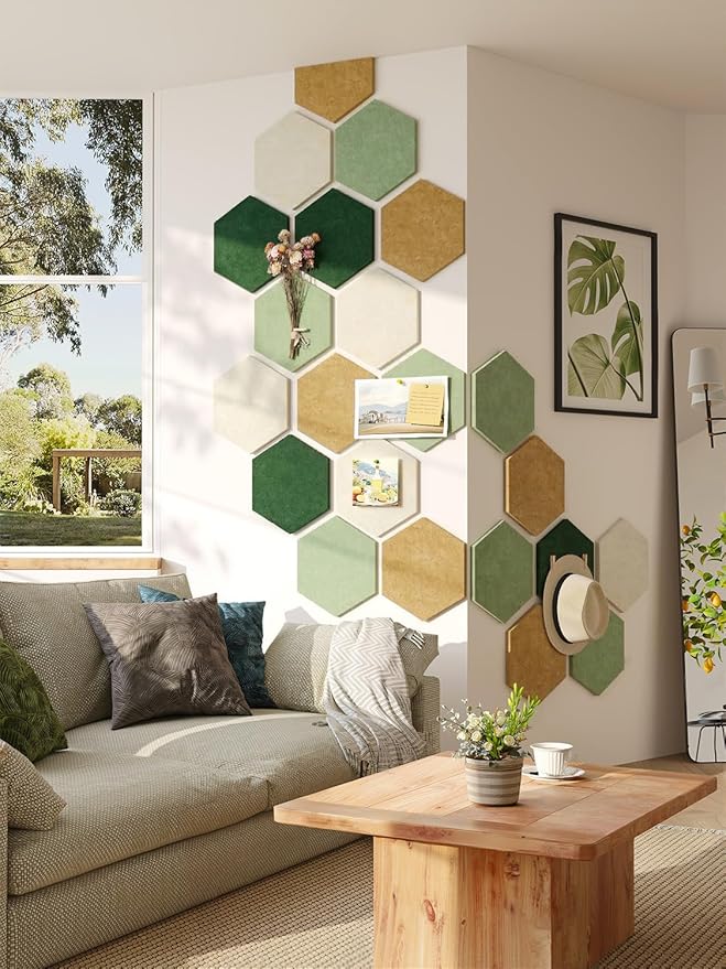 8 Pack Hexagon Felt Bulletin Board Tiles - 11.8" Large Thick Pin Board for Walls with 30 Push Pins, DIY Boards for Office Home School Decor, Aesthetic Hex Cork Board Alternative