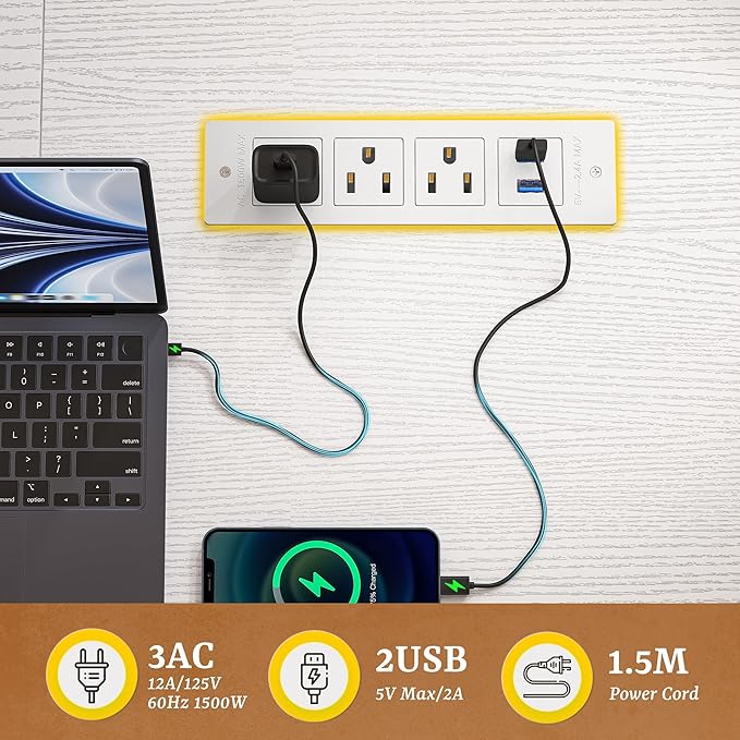 Computer Desk with Monitor Stand & 24mm Thicker Desktop,Gaming Desk with Power Outlets & LED Light,White Writing Desk for Home Office, Study, Bedroom, White