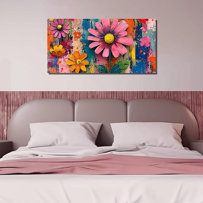 Colorful Prints Wall Art for Living Room Flower Poster Wall Art for Teen Girl Room Wall Decor for Bedroom Aesthetic Size 24 x 48 Inch