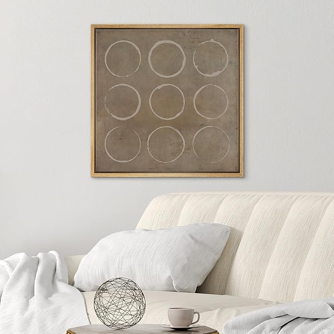 SIGNWIN Framed Canvas Print Wall Art Geometric Minimal Circle Spiral Pattern Abstract Shapes Illustration Modern Art Decorative Boho Relax/Zen for Living Room, Bedroom, Office - 24"x24" Natural