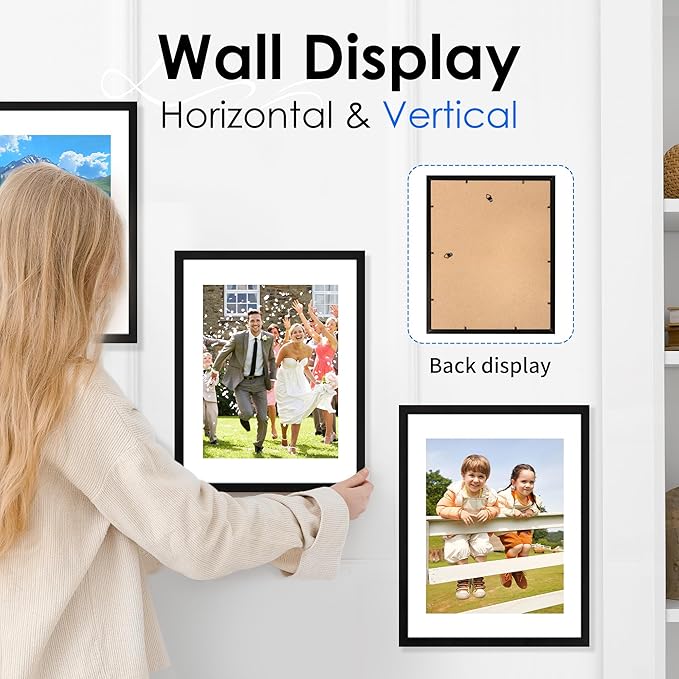 FIXSMITH 11x14 Picture Frame Bulk-4 Pack, Photo Frame with HD Plexiglass, Display Pictures 8x10 with Mat or 11x14 Without Mat, Black Picture Frames Collage Wall Decor, Gallary Wall Frame