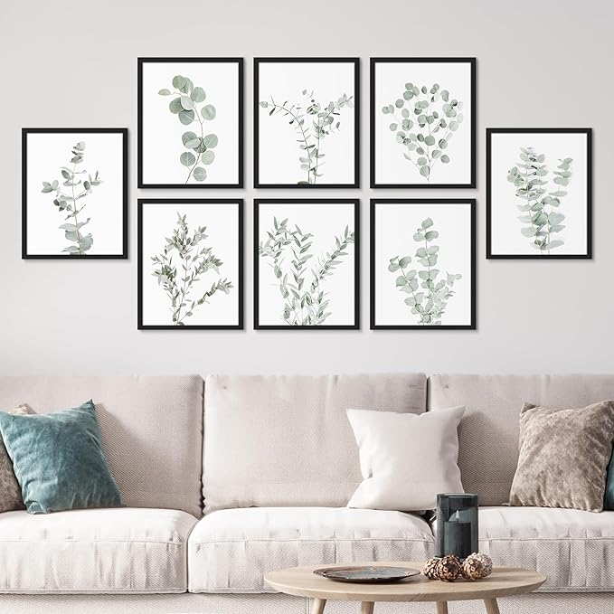 SIGNWIN Framed Poster Wall Art Set of Pastel Watercolor Forest Plant Collage Nature Garden Nature Wilderness for Living Room, Bedroom, Office - 12"x16"x 8 Black