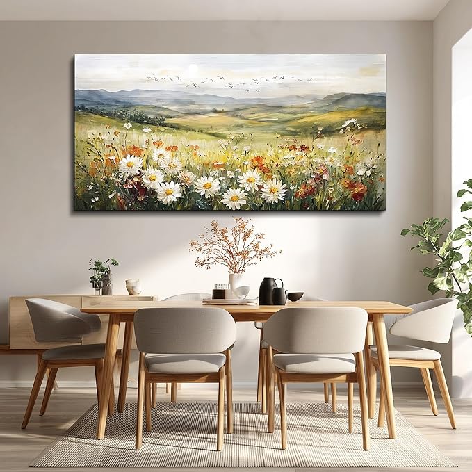 FUHAIHUA Canvas Wall Art For Living Room Large Framed Wall Decor For Bedroom Modern Office Wall Decorations Prairie Flowers Landscape Painting Farmhouse Pictures Artwork Home Decor 20" x 40"