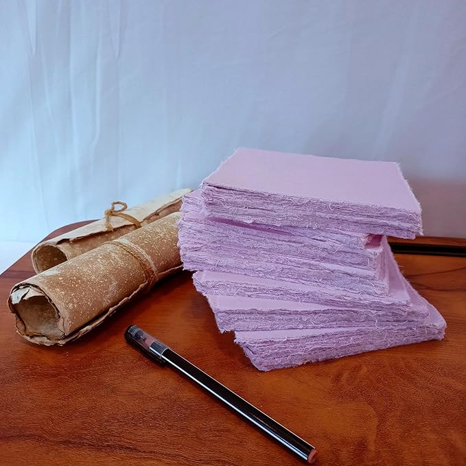 Deckle Papers® Handmade Cotton Paper Square Card Stock for Envelope Making, Calligraphy, Wedding Invitation, Menu Cards, Drawing, Watercolor, Origami Paper-Pack of-50-Purple (5x5 Inch)