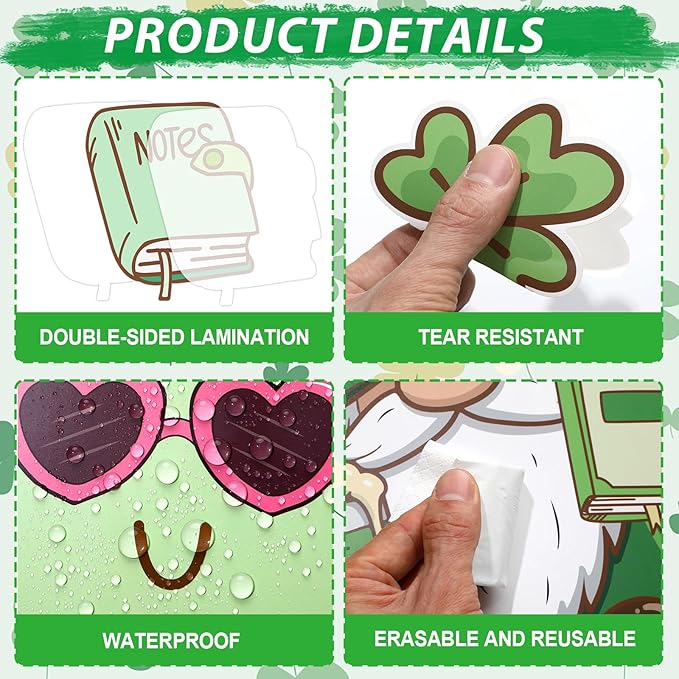 St. Patrick's Day Reading Bulletin Board Set Motivational Reading Classroom Decoration St. Patrick Bulletin Board Lucky Shamrock Gnomes Cutouts for Irish Holiday Home Classroom Chalkboard Wall Decor