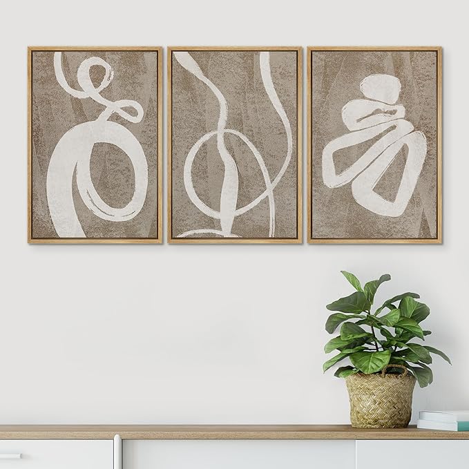 SIGNWIN Framed Canvas Print Wall Art Set Contemporary Geometric Abstract Illustrations Modern Art Decorative Nordic Abstract for Living Room, Bedroom, Office - 16"x24"x3 Natural
