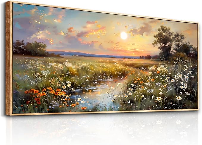 hyidecorart Wood Framed Wall Art For Living Room Farmhouse Bedroom Wall Painting Natural Scenery Wall Decor Artwork For Office Flowers And Trees Abstract Pictures Canvas Prints Hanging Decor 72x32