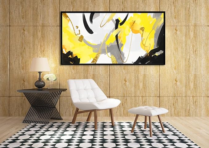 Yellow and Black Canvas Wall Art for Living Room, Colorful Fluid Lines Wall Decor Canvas Paintings, Black Framed Artwork Modern Paintings Pictures Wall Decor 24" x 48"(Framed)