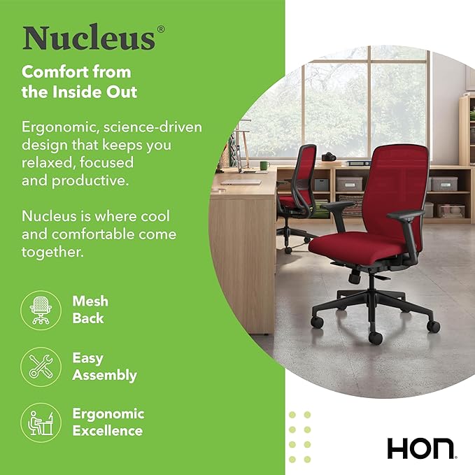 HON Nucleus Task Chair, Spectrum Mesh, Standard Synchro-Tilt Control, Office Chair with Lumbar Support, Height and Width Adjustable Arms, Black Frame, Bullseye