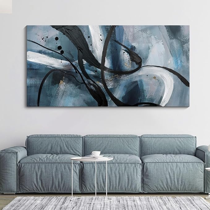 Abstract Frame Wall Art Black and White graffiti of Modem Minimalist Art Large Canas Wall Art for Living Room Bedroom Decor Framed Pictures Artwork for Walls 29x58