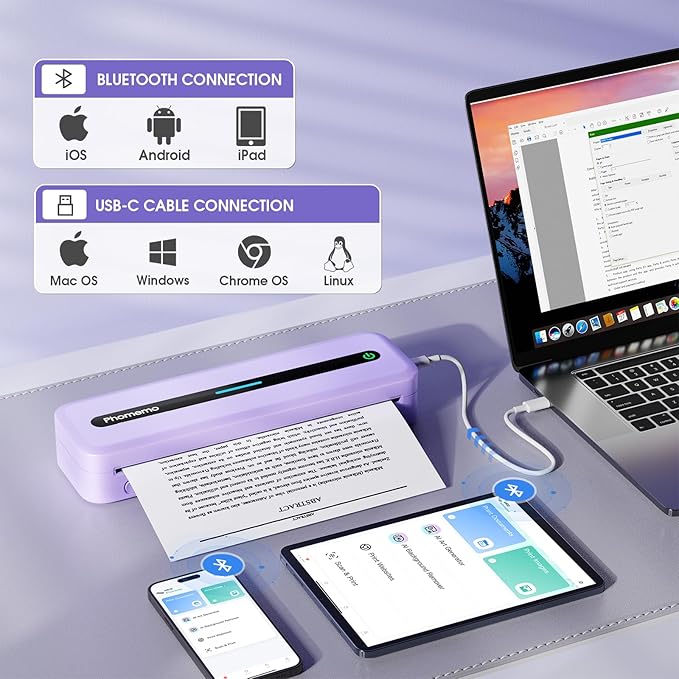 Phomemo Portable Thermal Printer, Bluetooth Portable Printers Wireless for Travel, M832 Inkless Mobile Printer for Phone Laptop, Support 8.5''x11''/A4/4.33''/3.15''/2.08'' Thermal Paper, with Case