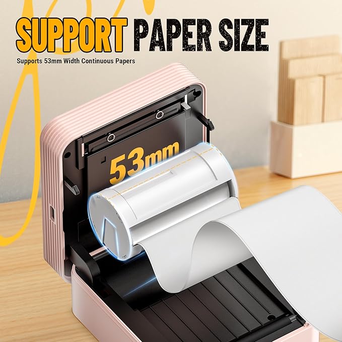 Nelko Sticker Printer, PM230 Print Pod Mini Bluetooth Portabel Sticker Maker with 1 Rolls Paper, Print Pods with Multiple Templates for Phone & Tablet, Smart AI APP Family, Pink