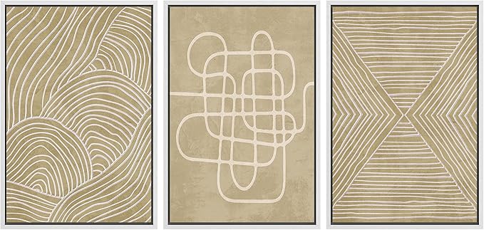 SIGNWIN Framed Canvas Print Wall Art Set Geometric Tan Line Art Collage Graffiti & Street Art Abstract Illustrations Modern Art Decorative Nordic for Living Room, Bedroom, Office - 24"x36"x3 White