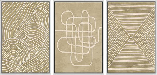 SIGNWIN Framed Canvas Print Wall Art Set Geometric Tan Line Art Collage Graffiti & Street Art Abstract Illustrations Modern Art Decorative Nordic for Living Room, Bedroom, Office - 24"x36"x3 White