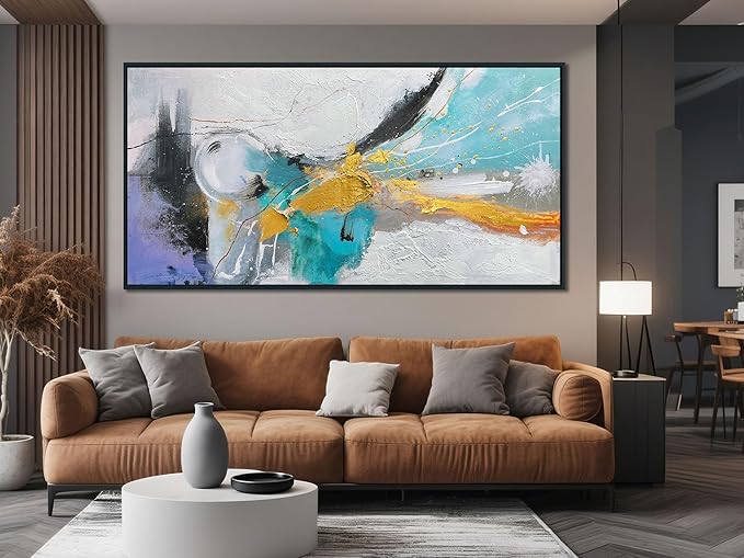 Arjun Abstract Framed Wall Art for Living Room Black and White Canvas Painting Bedroom Textured Hand Painted Modern Picture, Extra Large for Home Office Mens Room Wall Decor 58"x29"