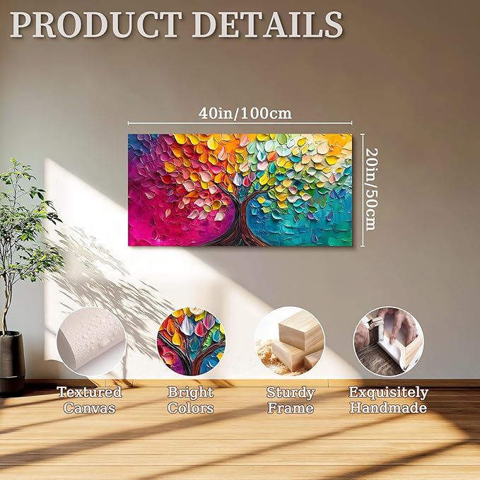 SERIMINO Tree of Life Large Wall Art, Abstract Colorful Tree Canvas Painting, Nature Plant Artwork for Walls, Red Teal Aesthetic Wall Decor Living Room Bedroom, Modern Office Decor Art Prints 20"X40"