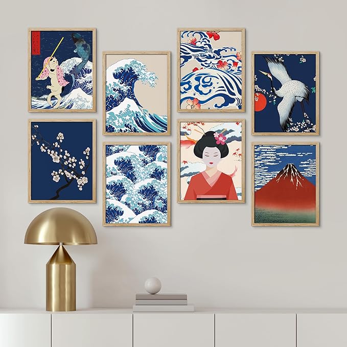 SIGNWIN Framed Poster Bathroom Decor 11"x14"x 8 Natural, Wall Art Room Decor Multicolor for Living Room, Bedroom, Office Japanese Great Wave Ukiyo-e Nature Landscapes Vintage Bohemian