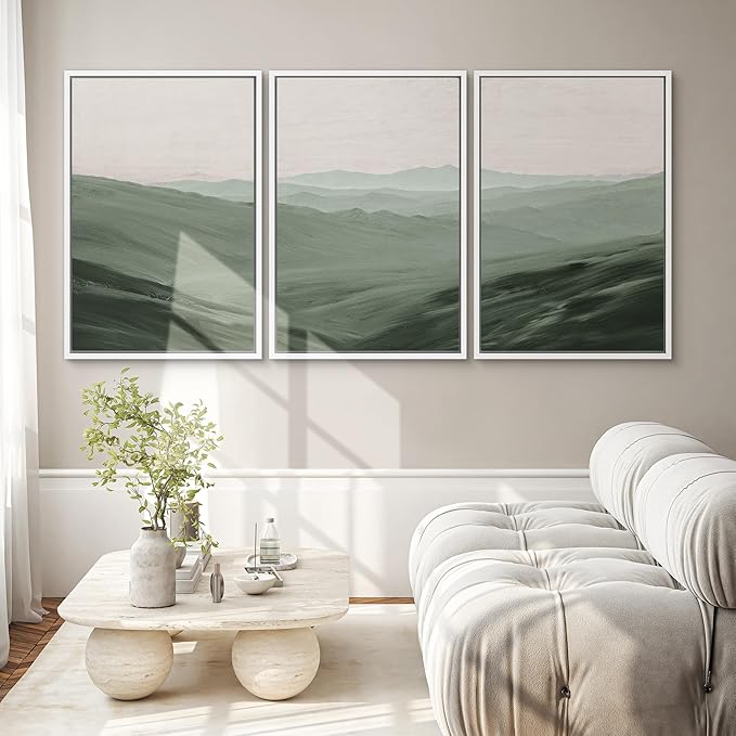 SIGNWIN Framed Canvas Print Wall Art Set Rolling Green Mountain Hill Environment Nature Wilderness Photography Modern Art Chic Landscape for Living Room, Bedroom, Office - 16"x24"x3 White
