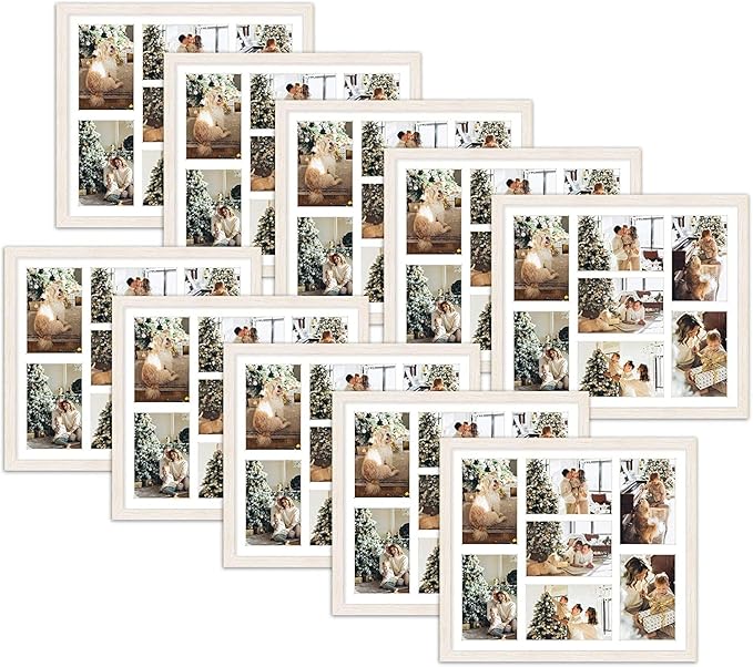 Golden State Art, Set of 10, 13.7x15.7 Distressed White Wood Collage Frame - White Mat - Displays Seven 4x6 Photos - Real Glass, Sawtooth Hanger, Swivel Tabs - Wall Mounting, Landscape, Portrait