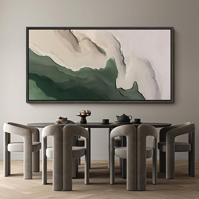 SIGNFORD Extra Large Framed Canvas Green and Neutral Landscape Illustrations Modern Art Calm Warm for Living Room, Bedroom, Office - 60"x30"