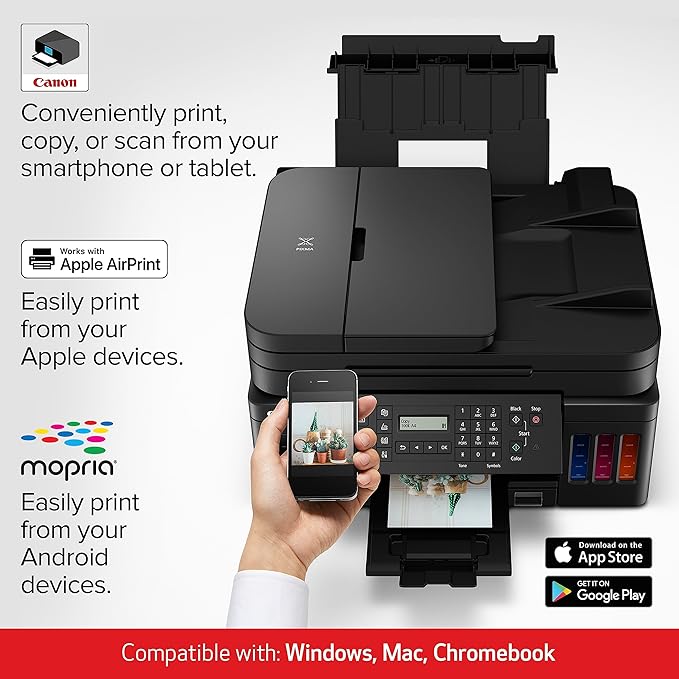 Canon G7020 All-in-One Printer Home Office | Wireless Supertank (Megatank) Printer | Copier | Scan, | Fax and ADF with Mobile Printing, Black, Works with Alexa