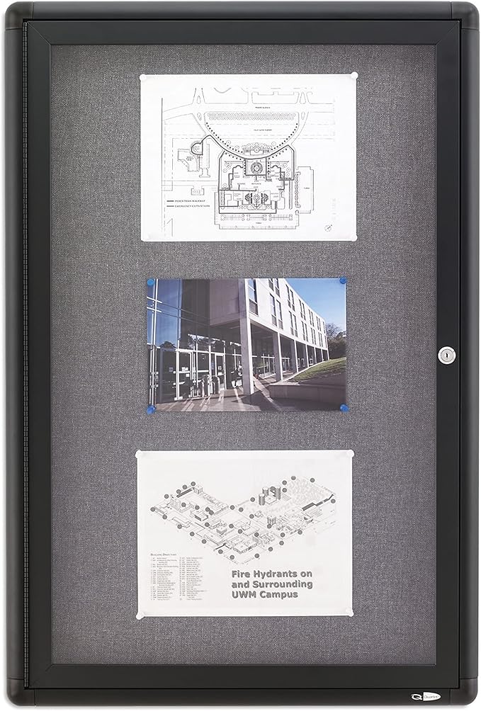Quartet Bulletin Board 24"W x 36"H Enclosed & Lockable Fabric Notice Board, Graphite/Gray (2363L)