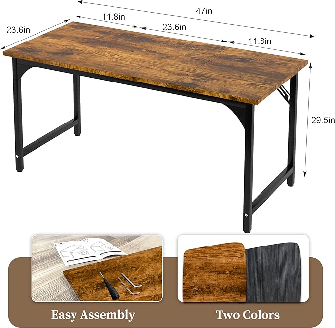 AZN Computer Desk, Office Desk 47'', Computer Desk for Work Study Writing Gaming, Office Desk w/ 24in Wide Desktop & Large Legroom, Home Office Desks w/Waterproof & Scratch-Resistant Surface