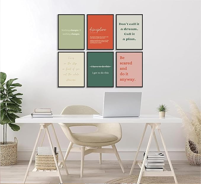 6Pcs Motivational Wall Art Inspiring Teamwork Posters Prints Inspirational Workplace Pictures Office Positive Quotes Canvas Wall Decor for Bedroom Living Room Home Office 8x10in Unframed