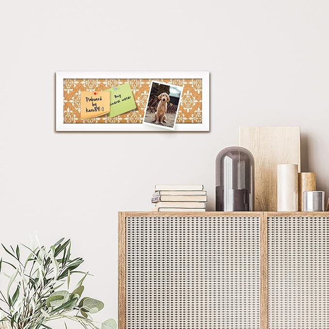 Long Decorative Cork Board for Walls, Bulletin Board with Floral Print, White Framed Pin Board Vision Board for Office School Bedroom and Dorm Room with Pins, Screws(1540,1pc)