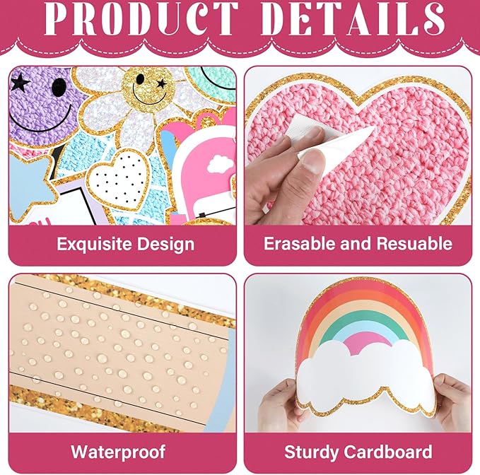 Welcome Back to School Bulletin Board Set Boho Groovy Classroom Decorations Colorful Preppy Face Paper Cutouts for Classroom Nursery Chalkboard Preschool Wall Door Decor Teacher Supplies