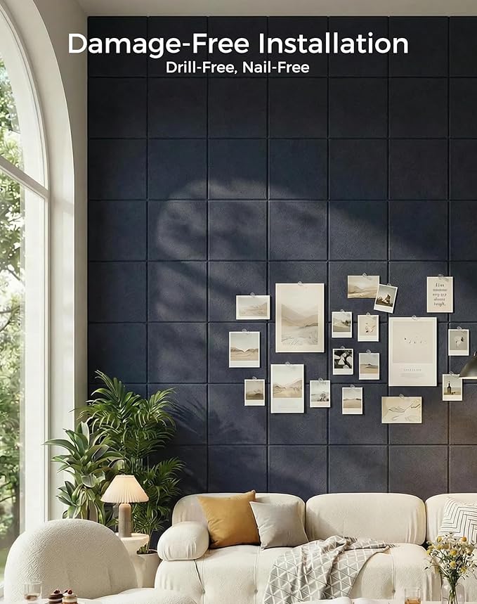 Aothia 12-Pack Felt Bulletin Board Tiles for Walls - 48x36 Modular Bulletin Board, Cork Board Alternative Pin Board for Office & Classroom, 70 Adhesive Tabs & 40 Push Pins Included (Navy Blue)
