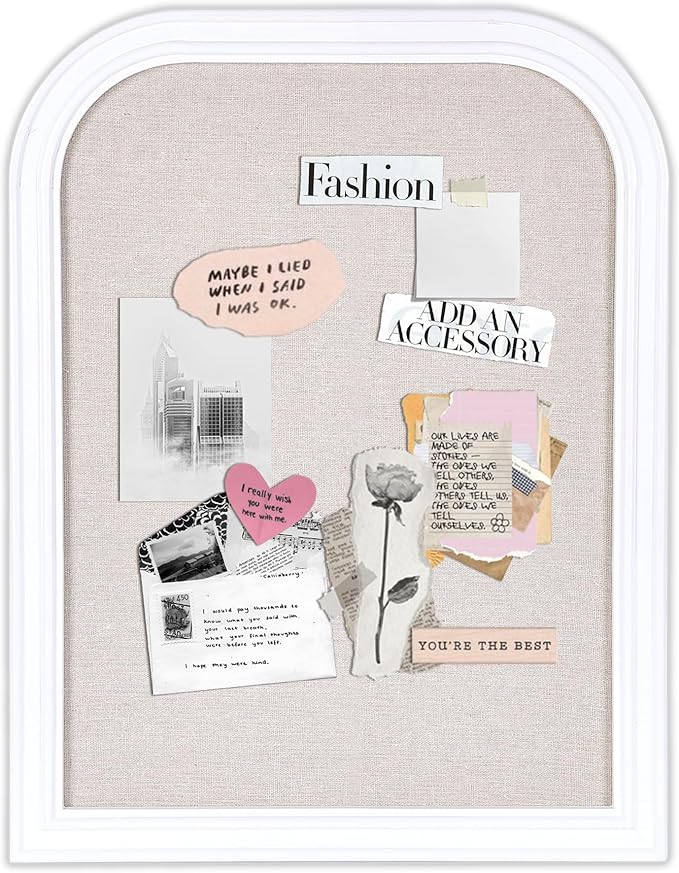 Bulletin Board with Linen, 17x13 inches Bulletin Board with White Wood Style Frame, Decorative Hanging Pin Board Vision Board Message Board for Office School Home Decor(2R&2S,L-4333,1p)