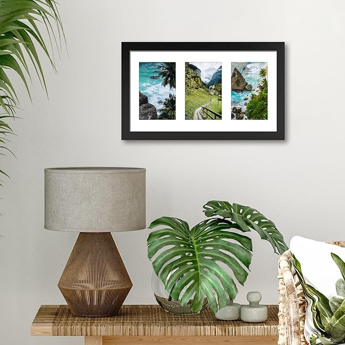 8x14 Collage Picture Frame, 4x6 Picture Frame Collage Frame Display 3 Pcs 4x6 Photos with Mat, or 8x14 Without Mat for Wall Decor - Horizontal or Vertical Wall Mounting, Black (2 Pack)