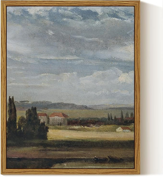 InSimSea Framed Canvas Print Art, Vintage Countryside Landscape Painting, Rustic Farmhouse Cottage Decor for Hallway Wall Floating Shelf Desk Vanity Fireplace,10x8in, Neutral Tones
