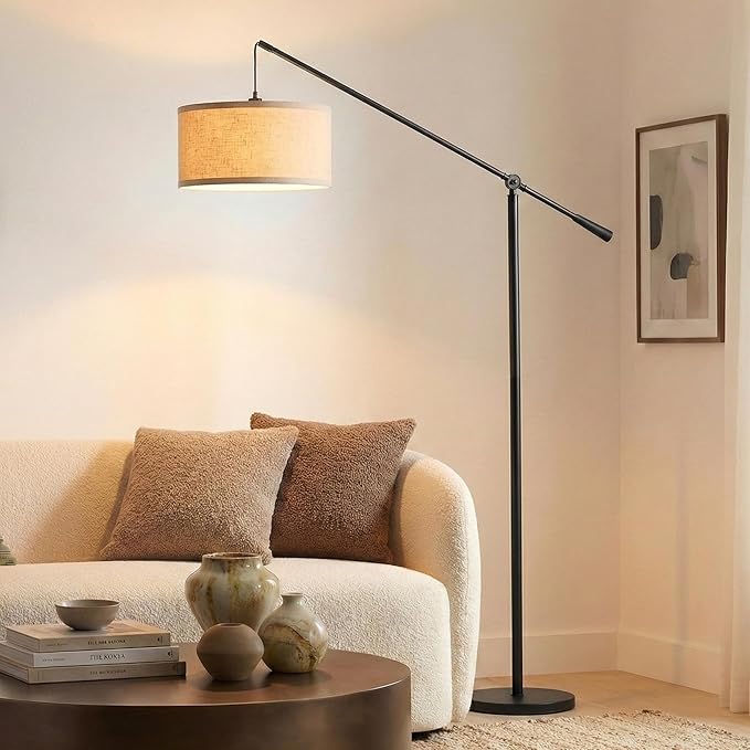 Brightech Hudson 2 - LED Floor lamp, Tall Lamp with Sturdy Base, Contemporary Arc Lamp for Living Rooms & Offices, Great Living Room Décor, Mid Century Modern for Bedroom - Jet Black