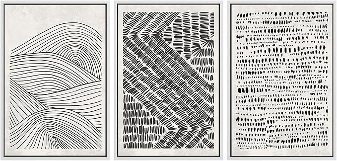 SIGNWIN Framed Canvas Print Wall Art Set Black Pastel Geometric Landscape Abstract Shapes Cozy Neutral Modern Art Decorative Boho Relax/Zen Nordic for Living Room, Bedroom, Office - 16"x24"x3 White