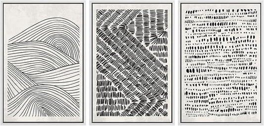 SIGNWIN Framed Canvas Print Wall Art Set Black Pastel Geometric Landscape Abstract Shapes Cozy Neutral Modern Art Decorative Boho Relax/Zen Nordic for Living Room, Bedroom, Office - 24"x36"x3 White