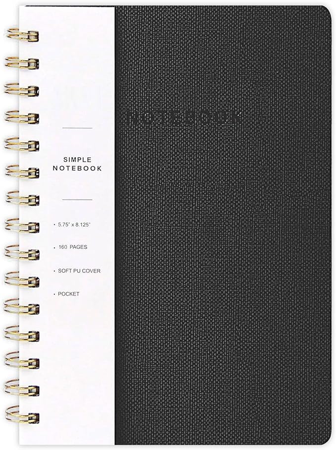 Spiral Notebook-6.10" x 8.19" College Ruled Journal with Inner Pockets and 160 Pages,PU Leather Cover Business Journal, Twin-Wire Binding Notebook Perfect for Office & Home School Supplies