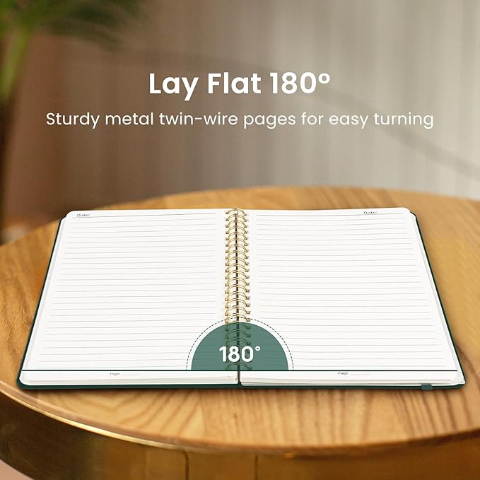 Taja Lined Spiral Journal Notebook for Women & Men, 140 Pages, College Ruled Hardcover Notebook for Work & Note Taking, Journals for Writing, A5(5.7" x 7.9") – Dark Green