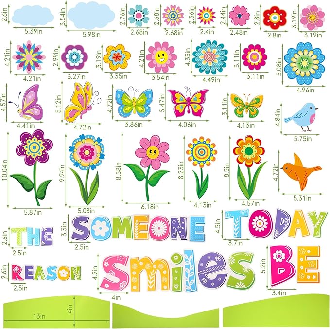 Pasimy Spring Bulletin Board Decorations Set Flower Classroom Door Decor Colorful Floral Butterfly Be The Reason Someone Smile Today Cutouts for Springtime March Home Office Wall Window Supplies