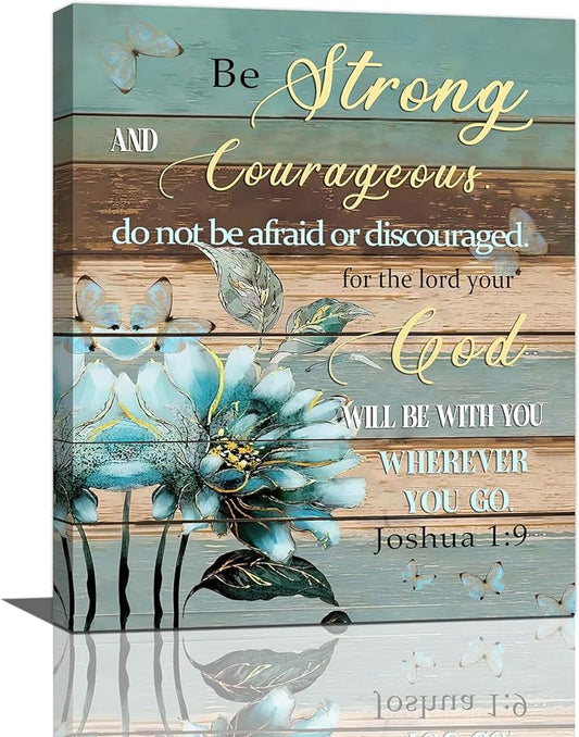 yerretin Christian Wall Art Bible Verse Floral Pictures Wall Decor Religious Scripture Teal Flower Canvas Painting Home Decoration Artwork for Bathroom Bedroom Living Room Office Framed 16"x20"