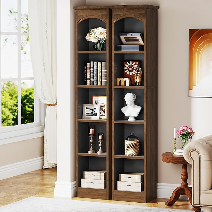 Tribesigns 70.9-Inch Tall Narrow Bookcase, 5-Tier Cube Bookshelf with Storage, Modern Slim Corner Display Shelves for Home Office, Living Room, Walnut Brown
