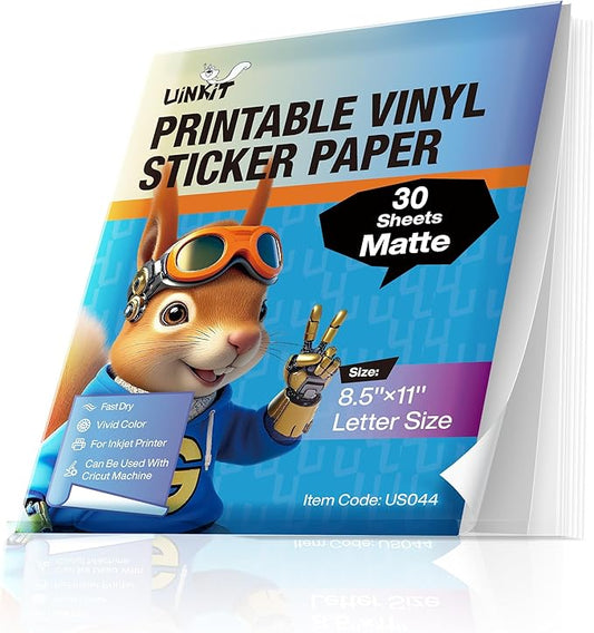 Uinkit Professional-Grade Matte PET Sticker Paper - 8.5"x11" Letter Size | No-Smudge, Quick-Dry & Waterproof | For E-Commerce, Product Branding & Professional Organization | 30 Sheet