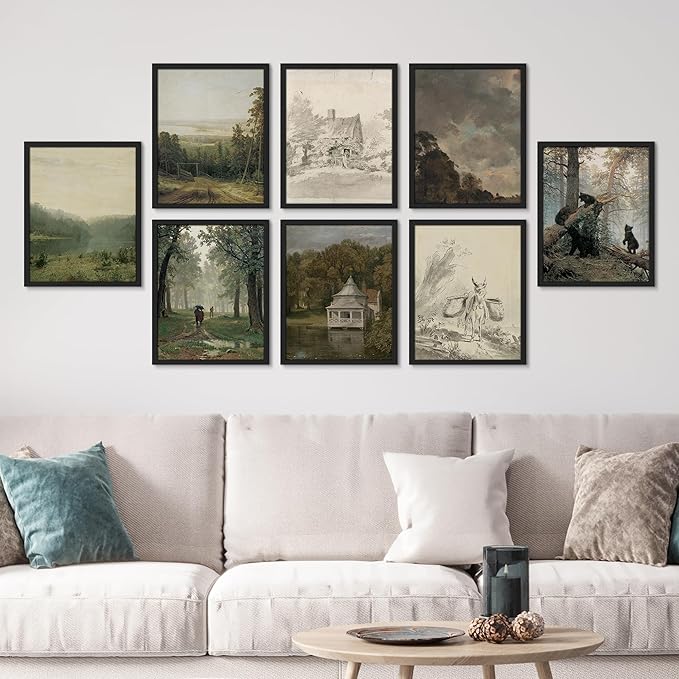 SIGNWIN Framed Poster Wall Art Set of Vintage Landscape, Sketches Art, Rustic Framhouse Decor for Living Room, Bedroom, Office - 11"x14"x 8 Black